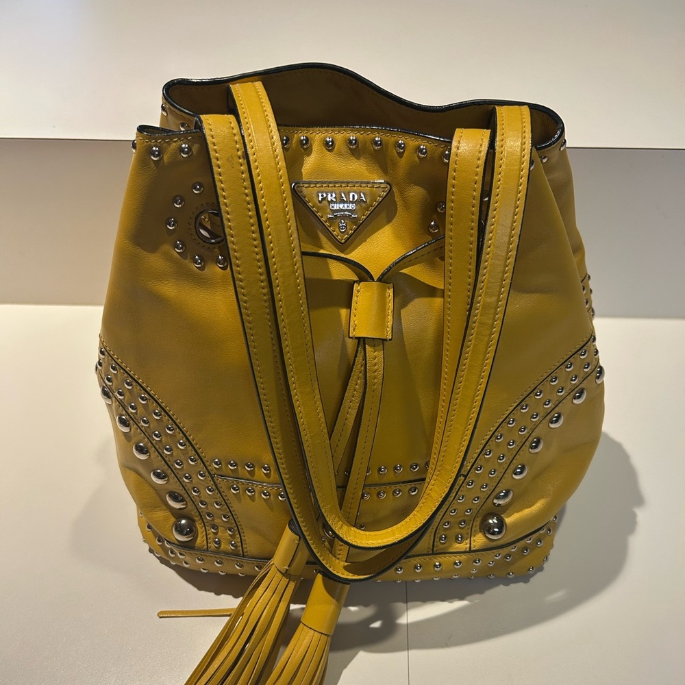 PRADA Yellow Leather  Shoulder Bag
